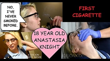 18 year old student Anastasia Knight cigarette for the first time with her math teacher “No, I’ve never d before.” Coughs when her virgin lungs inhale