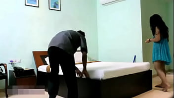 Indian Bhabhi In Blue Lingerie Teasing Young Room Service Boy