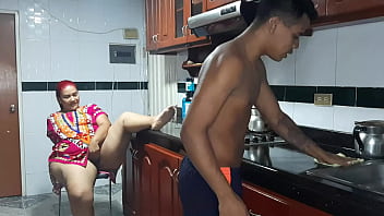 My stepmother gets horny in the kitchen and we end up fucking. prt. 1